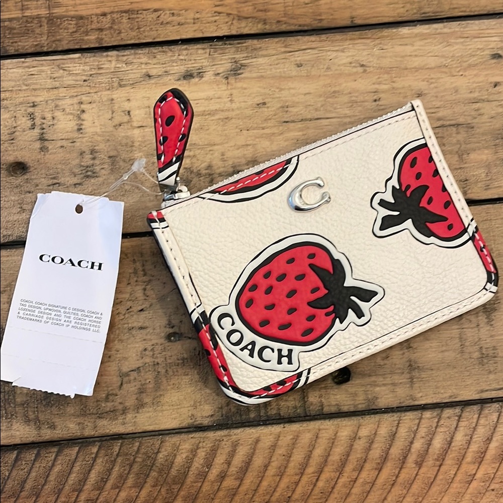 Coach Cream and Red Strawberry Pouch